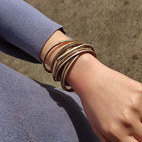 Artilady Leather Wrap Bracelets for Women - Pearl Bracelets Handmade Clasp Bangle Bracelet with Beads Jewelry Gift for Women and Mother - style: Dark Brown with Gold ba