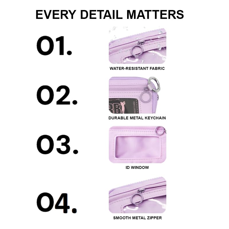 Wristlet Wallet for Women Mini Zip Card Case with Clear ID Window Zipper Coin Purse Lightweight Portable Keychain Wallet - color: Purple