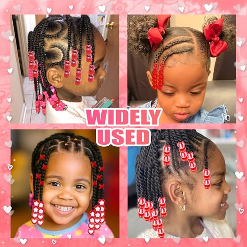 NAISKA 100PCS Red Valentines Hair Beads 10 Styles Loc Jewelry Heart Dreadlock Beads Cute Pony Bead Valentine's Day Braids Accessories for Kids Girls - color: Red