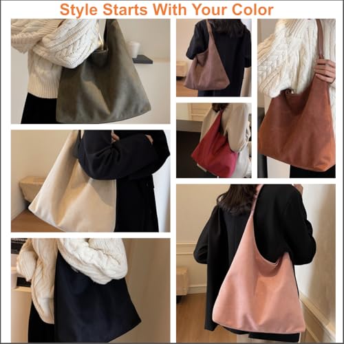 Large Work Tote Bags for Women, Boho Slouchy Suede Purses Handbags - color: Pink