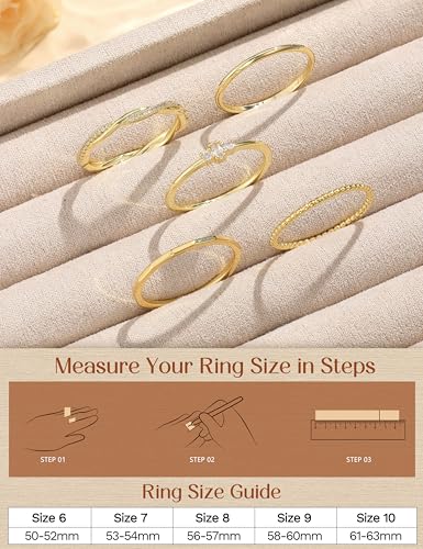 CASSIECA Non Tarnish 14K Gold Plated Stackable Rings for Women Cubic Zirconia Band Rings Set Dainty Trendy Statement Engagement Promise Stacking Ring Size 5-10 - color: 14K Gold Plated