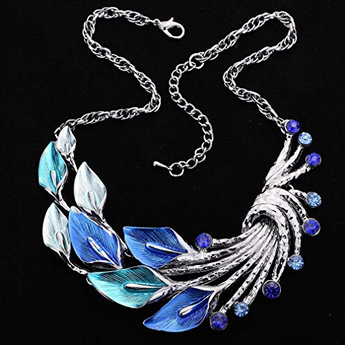 YAZILIND Ethnic Style Tibetan Silver Peacock Crystal Chunky Bib Earrings Necklace Set Wedding Party - color: Blue