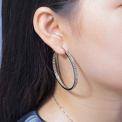 CiNily Mult-colors Crystal Stainless Steel Hoop Earring for Women Hypoallergenic Jewelry for Sensitive Ears Large Big Hoop Earrings 2" - color: Champagne