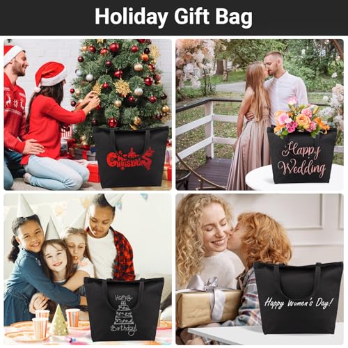 Segarty Canvas Tote, 3 Pack 20x15.7 Black Canvas Shopping Bags for Women, Reusable Natural Cotton Bag Aesthetic with Shoulder Strap, Bulk for DIY, Grocery Shopping, Beach, Travel，Gift - size: 19.7"x15.7"x7.9", style: Black_3pcs