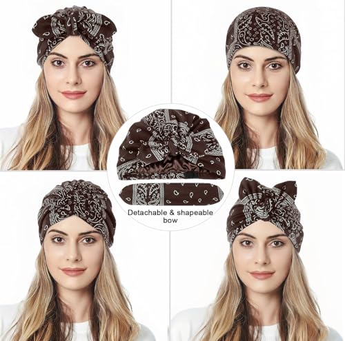 Ababalaya Satin Lined Beanies for Women Chemo Headwear Silky Lined Cotton Sleeping Cap - color: Brown