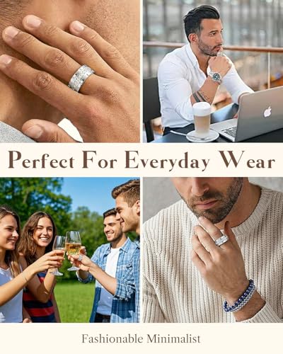 8mm Mens Gold Wedding Band with Cubic Zirconia Silver Eternity Ring CZ Inlaid 18K Gold Plated Stainless Steel Rings for Men, Rings Size 5-12 - color: Silver