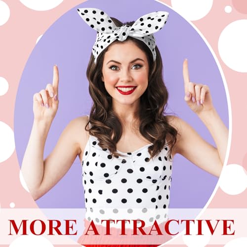 Hicarer 2 Pieces Polka Dot Headband Bandana Headband 50s Costume Hair Accessories Bows Wide Head Wrap for Women(Red, White,Big Dots) - color: Red, White, style: Big Dots