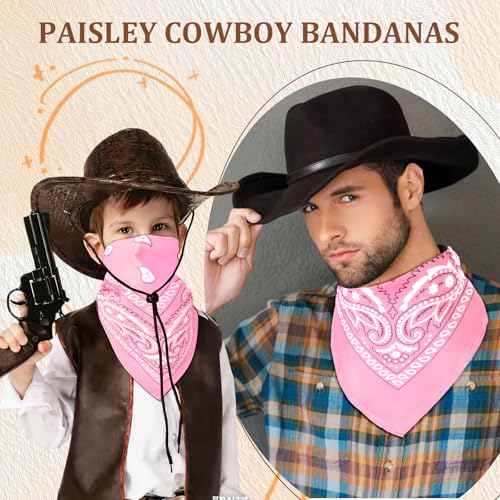 50 Pcs Bandanas Bulk Large Bandana Headband Paisley Cowboy Bandana Scarf Handkerchief for Women Men - color: Pink