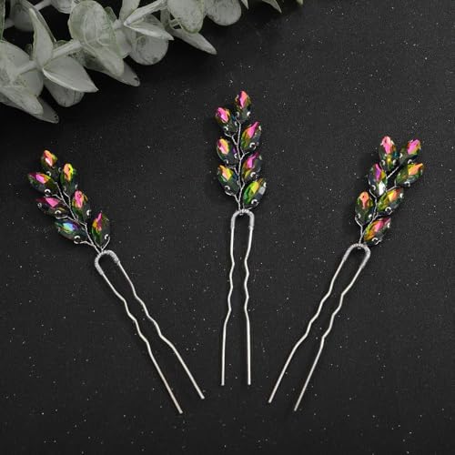 3pcs Colorful Rhinestones Beads Hair Pins for Women Girls Wedding Bridal Vintage Hair Styling Jewelry (Colorful) - color: Colorful
