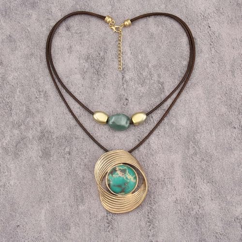 GelConnie Boho Necklaces for Women Cowgirl Necklace Stone Leather Cord Pendant Necklaces With Beads Long vintage Layered Choker Necklace - style: Gold Turquoise Necklace