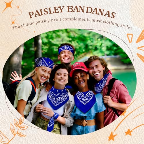 50 Pcs Bandanas Bulk Large Bandana Headband Paisley Cowboy Bandana Scarf Handkerchief for Women Men - color: Royal Blue