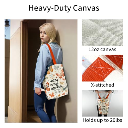 itgowisa Canvas Tote Bag for Women, Tote Bag with Zipper Inner Pocket, Zippered Canvas Bag for Shopping Work Grocery Everyday - style: Butterfly