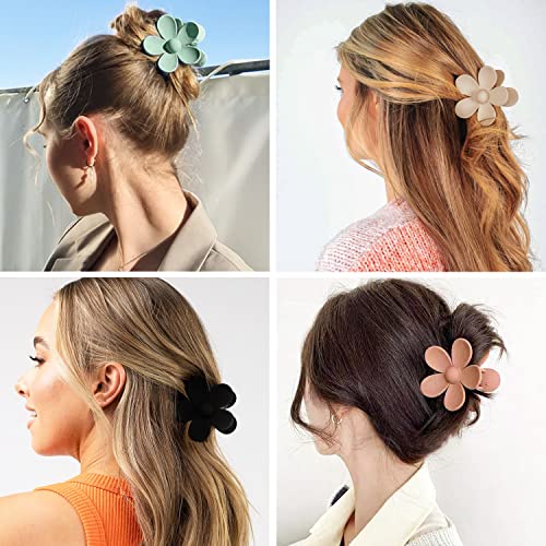 Flower Hair Clips 8PCS Hair Claw Clips For Women Thick Hair Matte Large Claw Clips Hair Jaw Clips Cute Big Dasiy Hair Clips Non Slip Strong Hold For Women Thin Hair, Hair Accessories For Women Girls Gifts 8 Colors - color: Pink, Blue, Light blue, Coffee,