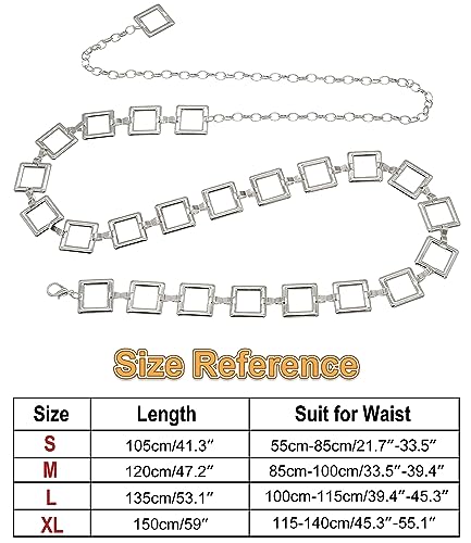 Women's Chain Belt Metal Waist Belt Chunky Belly Link Belt - color: 23025 Silver, size: M: 47.2 in