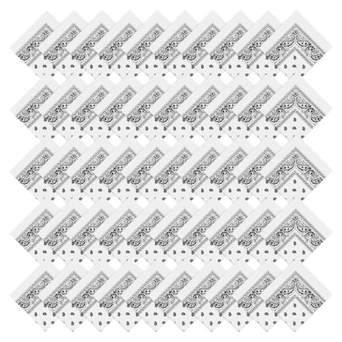 50 Pcs Bandanas Bulk Large Bandana Headband Paisley Cowboy Bandana Scarf Handkerchief for Women Men - color: White