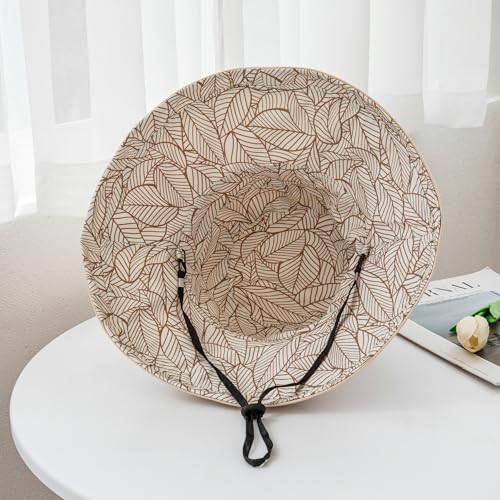 HUAMULAN Women Summer Sun Hat Wide Brim Wired Edge Floral Beach Bucket Hats Reversible Foldable Travel UV Protection Lady Hat - color: Beige