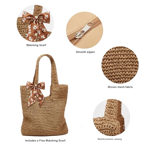 Crochet Beach Bags for Women Woven Purses Shoulder Bag Tote Handbag Summer Beach Purse - color: Wy11-brown