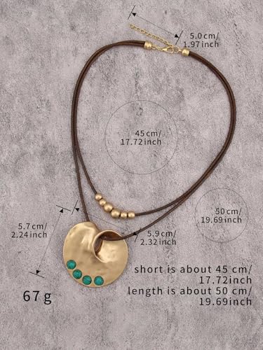 Boho Necklaces for Women Chunky Circle Necklace Layered Boho Circle Leather Choker Necklace Long Vintage Necklaces Bohemian Jewlery Gifts - style: Bohemian Style Necklaces
