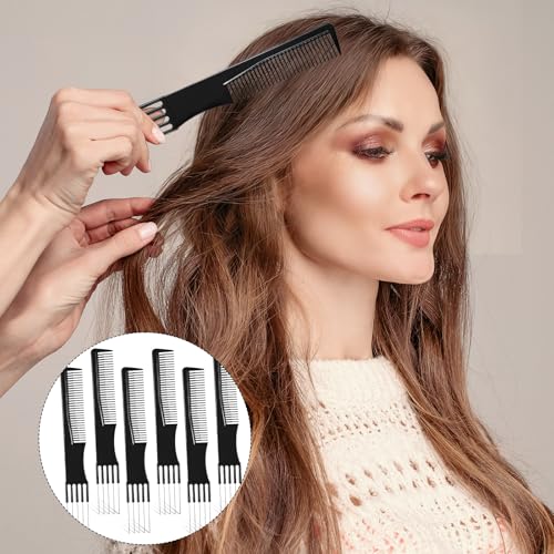 6 PCS Double-Head Parting Teasing Comb, Black Metal Prong Pick Combs Parting for Women Hair Pick Teasing Lifting Fluffing Combs for Styling Salon Fine Thick Thin Hair