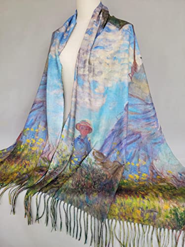 VENVSBEE Reversible Scarf Soft Large Shawl Wrap Blanket Double Sided Art Print Warm Pashmina Stoles Klimt Van Gogh Gifts - color: Art 11