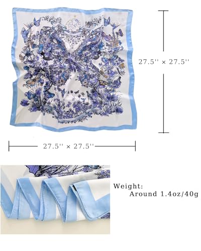 Satin Bandana Headscarf for Women Silky Hair Scarves for Fashion Lightweight - color: 15-blue Flowered Bushes