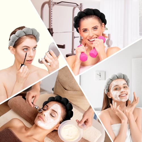 Ztomine Spa Headbands for Washing Face or Facial, Set of 2 Skincare Headbands, Terry Cloth Headband Wash Combo Pack - Puffy Makeup Washing, Mask, Skin Treatment - color: Black + Gray