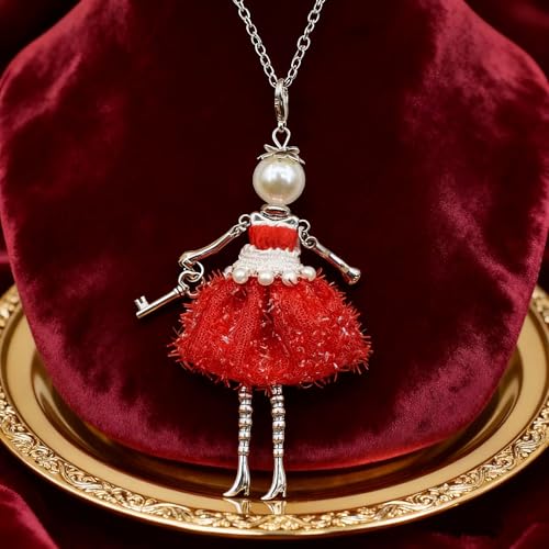 Crystal Paris Doll Necklace for Women, Handmade Cute Dress Long Chain Pendant Necklace Prom Costume Jewelry - style: 05