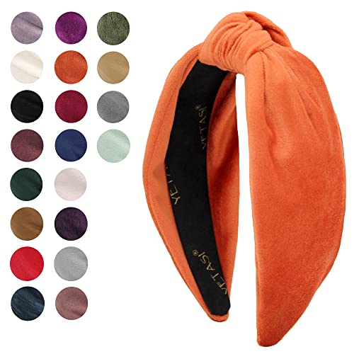 Headbands for Women non Slip are Trendy Year-round Orange Velvet Womens Knotted Head bands for Women's Hair, Wearable All Day Girls Headbands Top Knot Fashion Designer - color: Orange