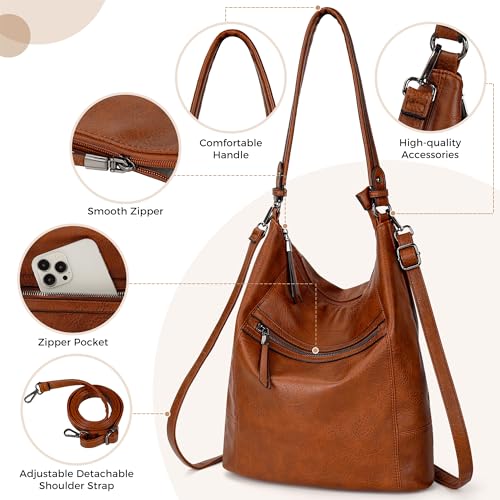 TANTOMI Hobo Bags Purses for Women, Women's Crossbody Handbags and Shoulder Bag, Multi-Pocket Large Hobo Purse - color: Brown.b