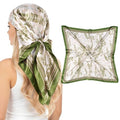 Pistha Head Scarf Bandana for Women, Satin Scarf for Hair, Large Square Silk Bandana Headscarf for Women and Men 35 Inch - style: Flower-light Green