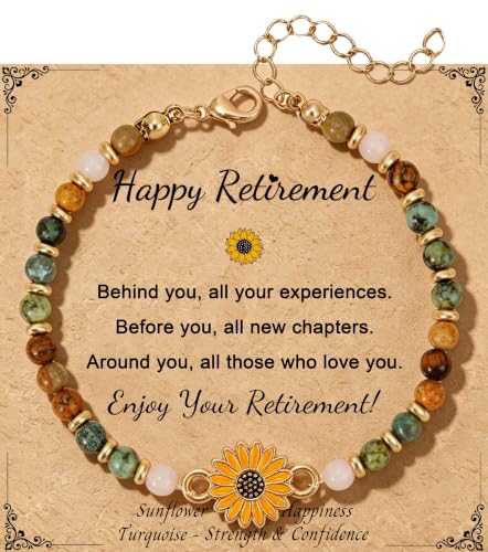 Sunflower Gifts for Women, Gifts for Women Bracelet, Symbol of Positivity Strength and Love, Inspirational Sunshine Jewelry, Birthday Christmas Thank You Gift, Friends Daughter Coworkers - style: Happy Retirement