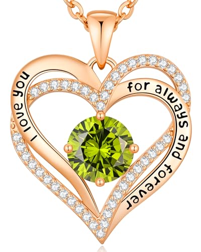 CDE Engraved Forever Love Heart Birthstone Necklace Jewelry Gifts for Women | Hypoallergenic,Nickel-Free & Lead-Free,3 x 3 mm 5A CZ Heart Pendant,Anniversary Christmas Birthday Gift for Girlfriend Wife - color: Birthstone-08-Aug, style: Rose Gold Plated-B
