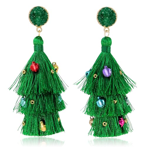 Me&Hz Colorful Layered Tassel Earrings Bohemian Statement Tiered Tassel Big Dangle Drop Earrings for Women Druzy Studs Valentine’s Day Gift - color: Christmas A