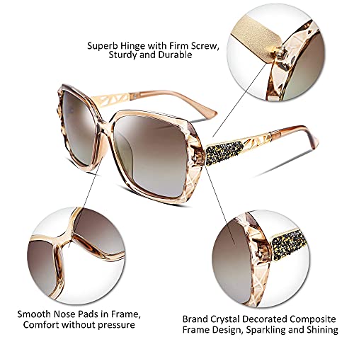 FEISEDY Polarized Women Square Sunglasses Sparkling Composite Shiny Frame B2289 - color: 3 Champagne