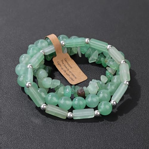3Pcs Natural Stone Bracelets for Women 8mm Crystal Beaded Bracelets Handmade Stretch Bracelet Healing Crystal Jewelry for Women - style: Green Aventurine