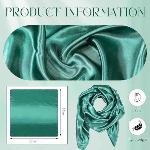 SATINIOR 35 Inch Silky Head Scarf 2 Pcs Large Square Neck Scarf Sleeping Hair Wrapping Satin Bandana for Women - color: Black, Dark Green, style: Classic