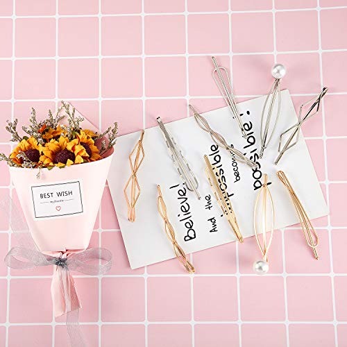 10 Pieces Geometric Metal Hair Clips and Barrettes for Women - Hair Styling Pins, Minimalist Wedding Accessories and Headwear (Gold, Silver) - color: Gold, Silver
