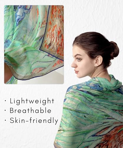 PoeticEHome Cashmere Scarf Wrap 36"x36" - Featherlight & Wrinkle-Free Artistic Square Shawl for Travel & Office, Gift Ready - color: Irises - 36"