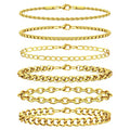 6PCS Stainless Steel Bracelets for Men Women, Silver Gold Black Cuban Link Rope Box Wheat Chain Paperclip Figaro Jewelry Set, 7/8/9 Inches - color: Gold, size: 8 inches