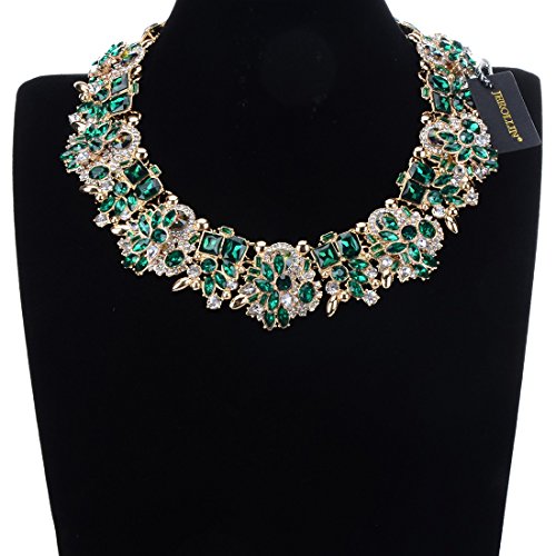 Jerollin Crystal Rhinestone/Pearl Statement Chain Necklace, Vintage Choker Bib Pendant Necklace Bohemian Bling Tassel Collar Statement Necklace for Evening Party - color: Green