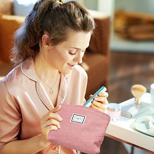 Sanwuta 4 Pack Velvet Makeup Bag Cosmetic Bag for Women Large Capacity Corduroy Pouch Zipper Canvas Travel Toiletry Purse Make up Organizer Case Accessories(Retro Color,Plaid) - color: Retro Color