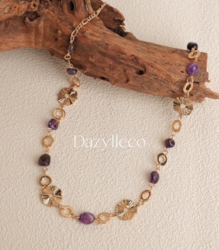 Long Gold Necklaces for Women Dainty Natural Stone Beaded Gold Necklace Mothers Day Gifts Boho Gold Costume Jewelry for Women - color: Amethyst