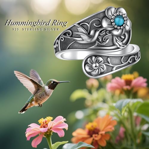 Yearace Spoon Ring for Women - Sterling Silver Victorian Vintage Oxidized Style Thumb Rings - Boho Statement Ring Jewelry Gifts - style: Hummingbird