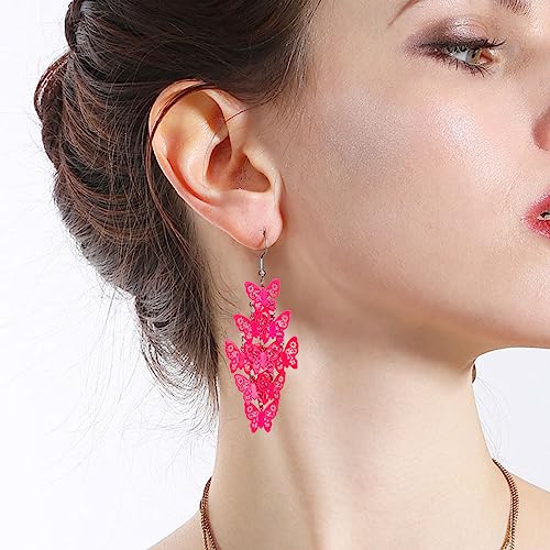 Nine Piece Butterfly Earrings Mix Color Bohemia Style Long Drop Dangle Hook Earrings Lightweight Fashion Style Butterfly Earrings Holiday Gifts Jewelry for Women - color: Red