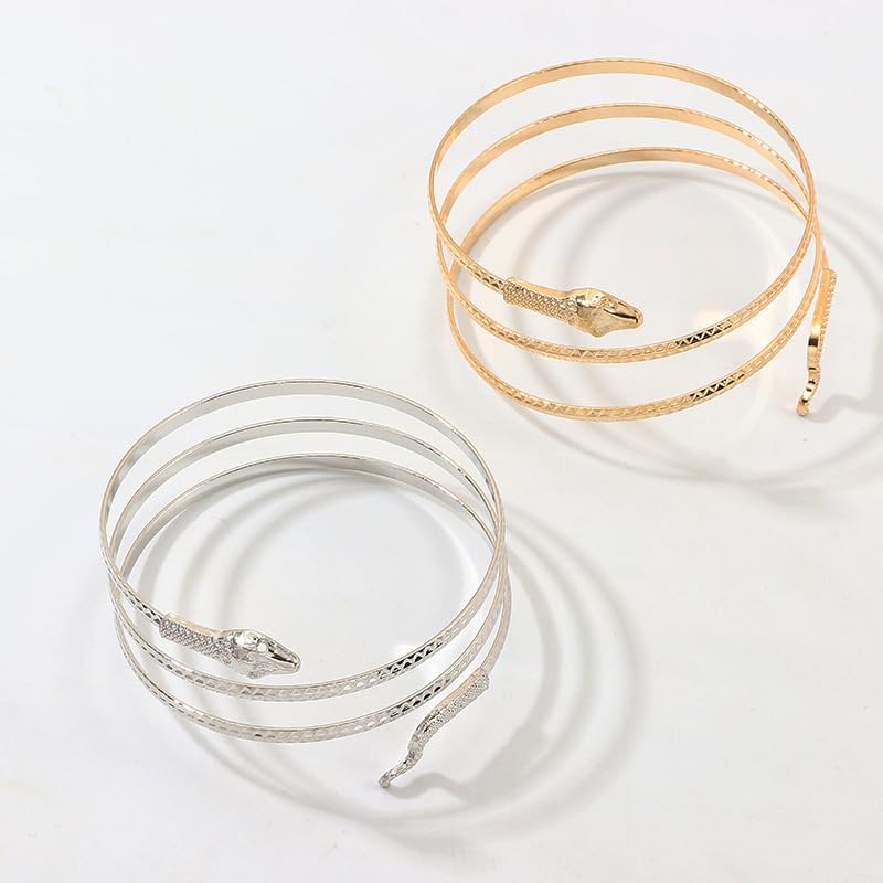 Dainty Arm Cuff Bracelet for Women Gold/Silver Adjustable Upper Arm Cuff Layered Bangle Bracelet Open Knot Bracelet Summer Beach Charm Fashion Jewelry - color: Gold Snake