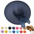 Women’s Straw Sun Hat Wide Brim Packable - Boho Beach Hat for Summer Vacation, Poolside Relaxation and Tropical Travel - color: Navy Blue