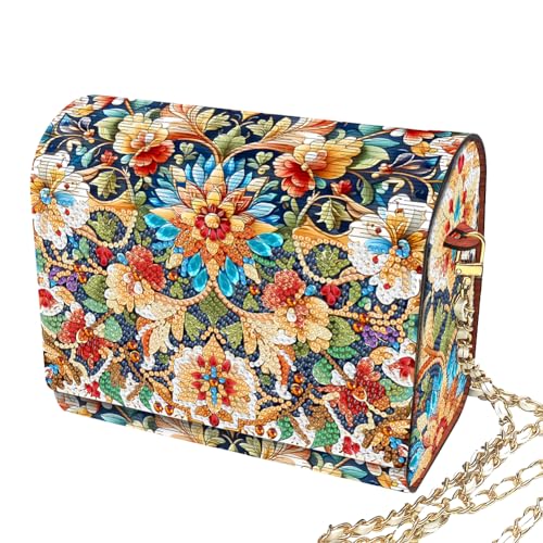 C'eitura Floral Diamond Art Wooden Clutch with Chain, DIY 5D Rhinestone Shoulder Bag, Elegant Botanical Purse, Wedding Gift for Women - color: Skb205