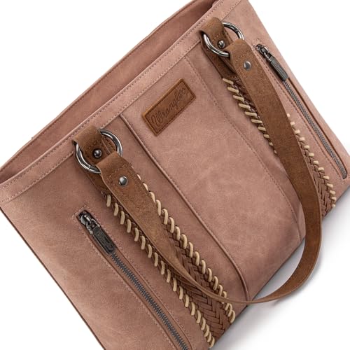 Wrangler Multi Pockets Tote Bag for Women Western Braided Shoulder Bag with Large Capacity for Everyday - color: Rtero-deep Pink