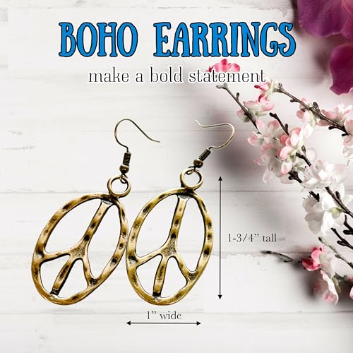 Peace sign earrings peace symbol charm earrings silver or bronze hippie necklace - color: bronze
