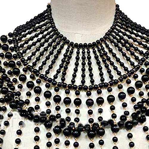 Pearl Shawl Layered Jewelry Shoulder Body Chain Harness Pearl Beaded Necklace Collar - color: Colorless